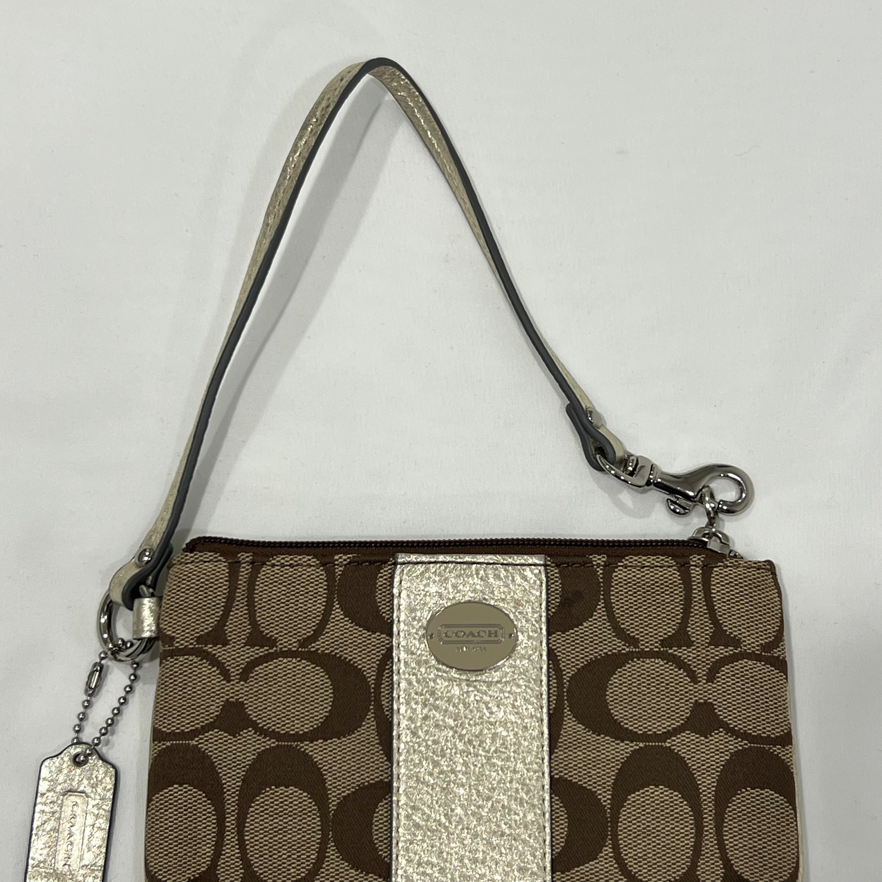 Coach Signature Jacquard Metallic Stripe Wristlet Wallet