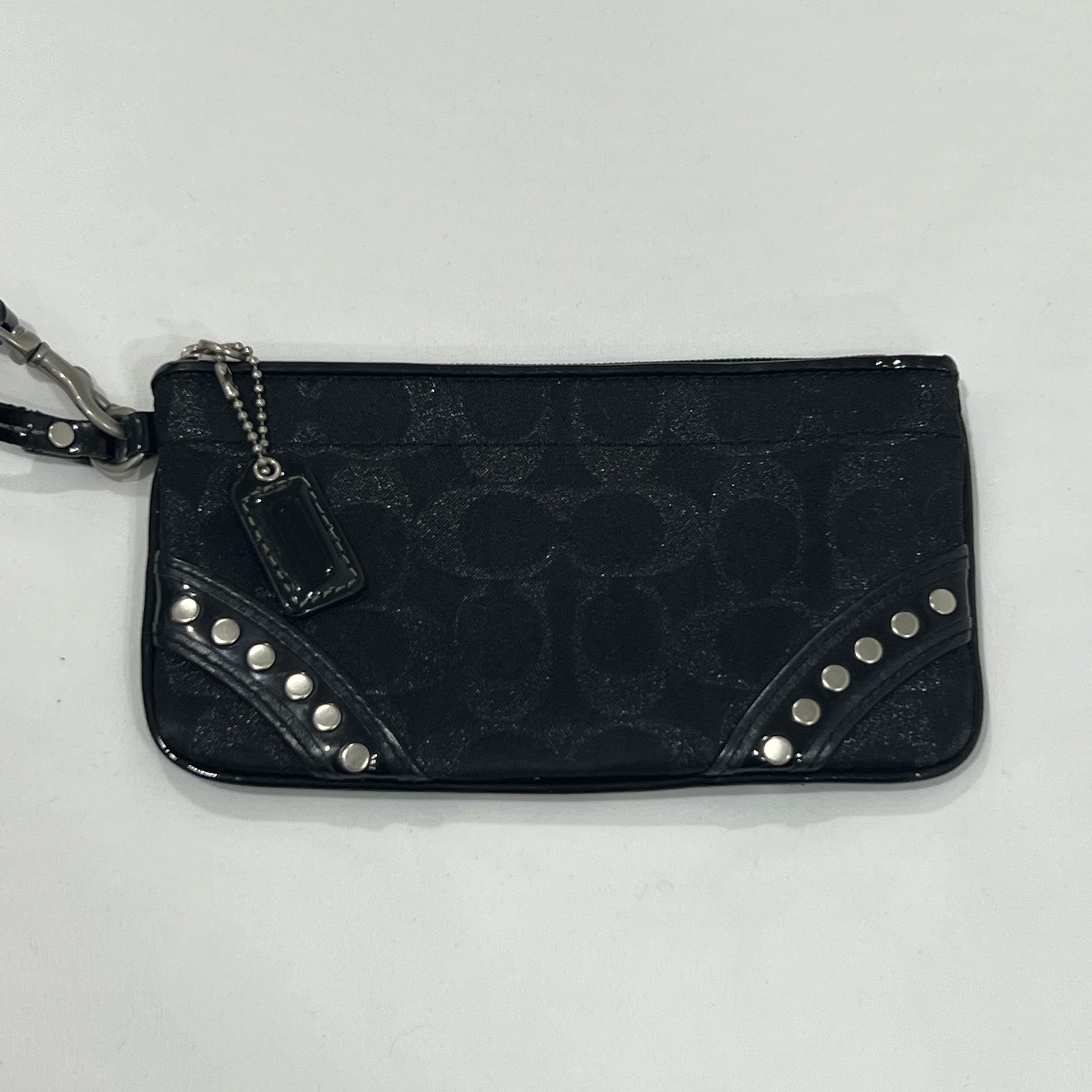 Coach Signature Studded Black Wristlet Wallet