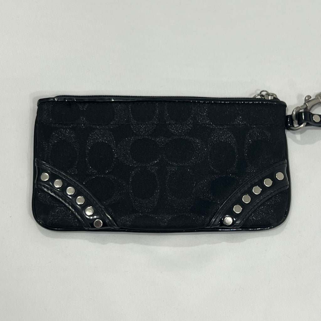 Coach Signature Studded Black Wristlet Wallet