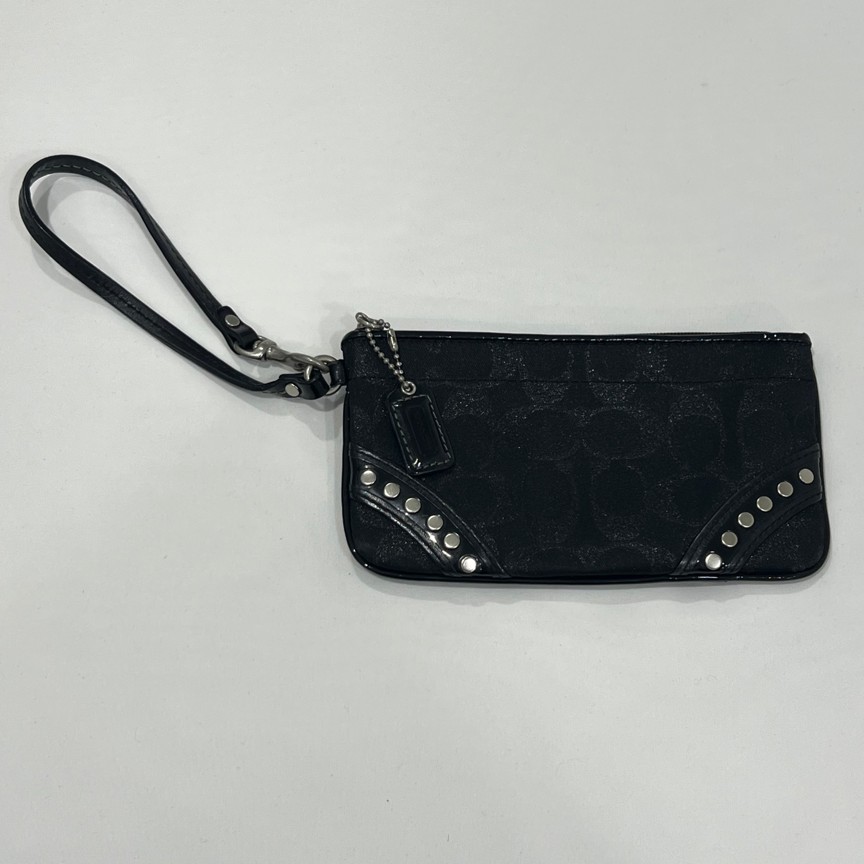 Coach Signature Studded Black Wristlet Wallet