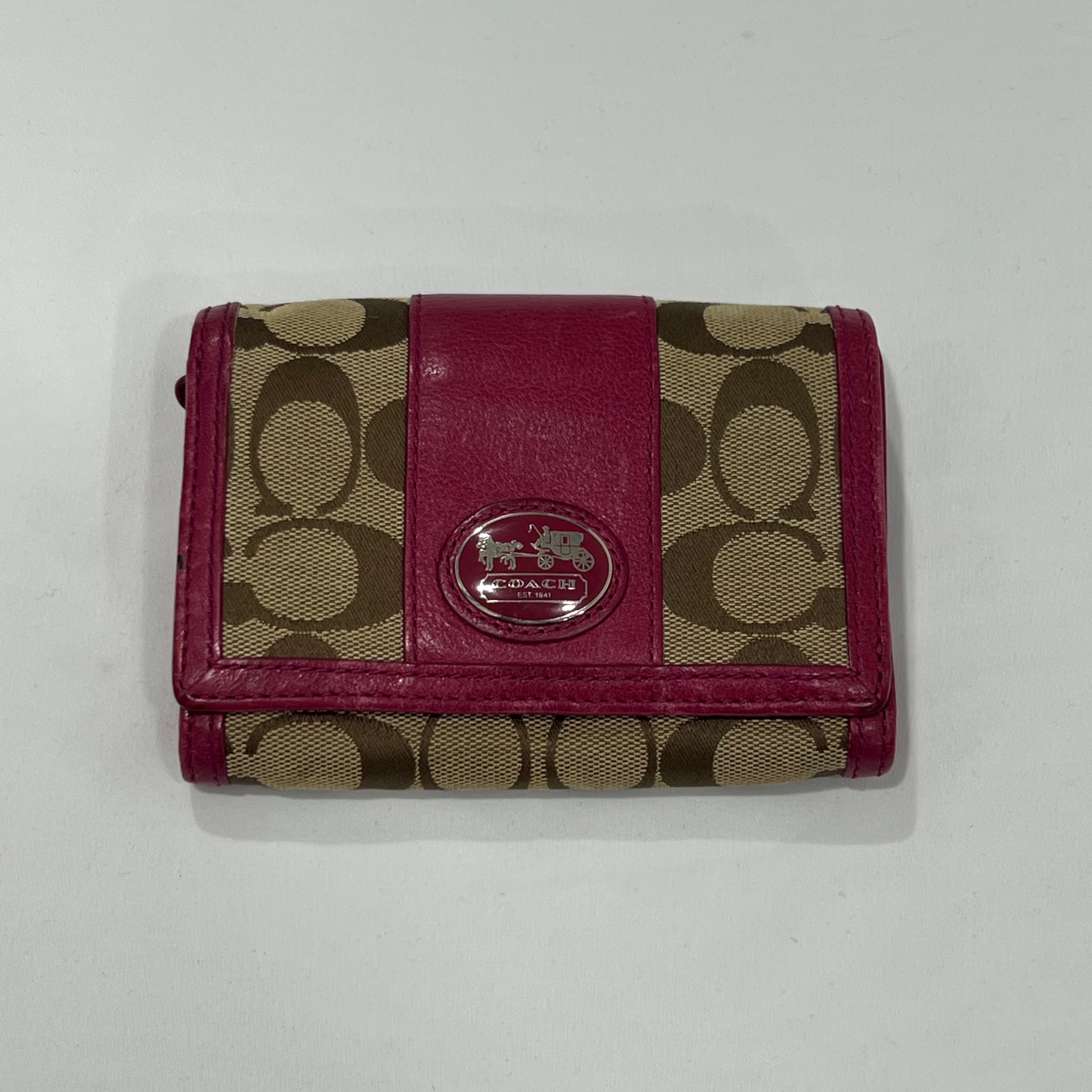 Coach Signature Brown And Pink Leather